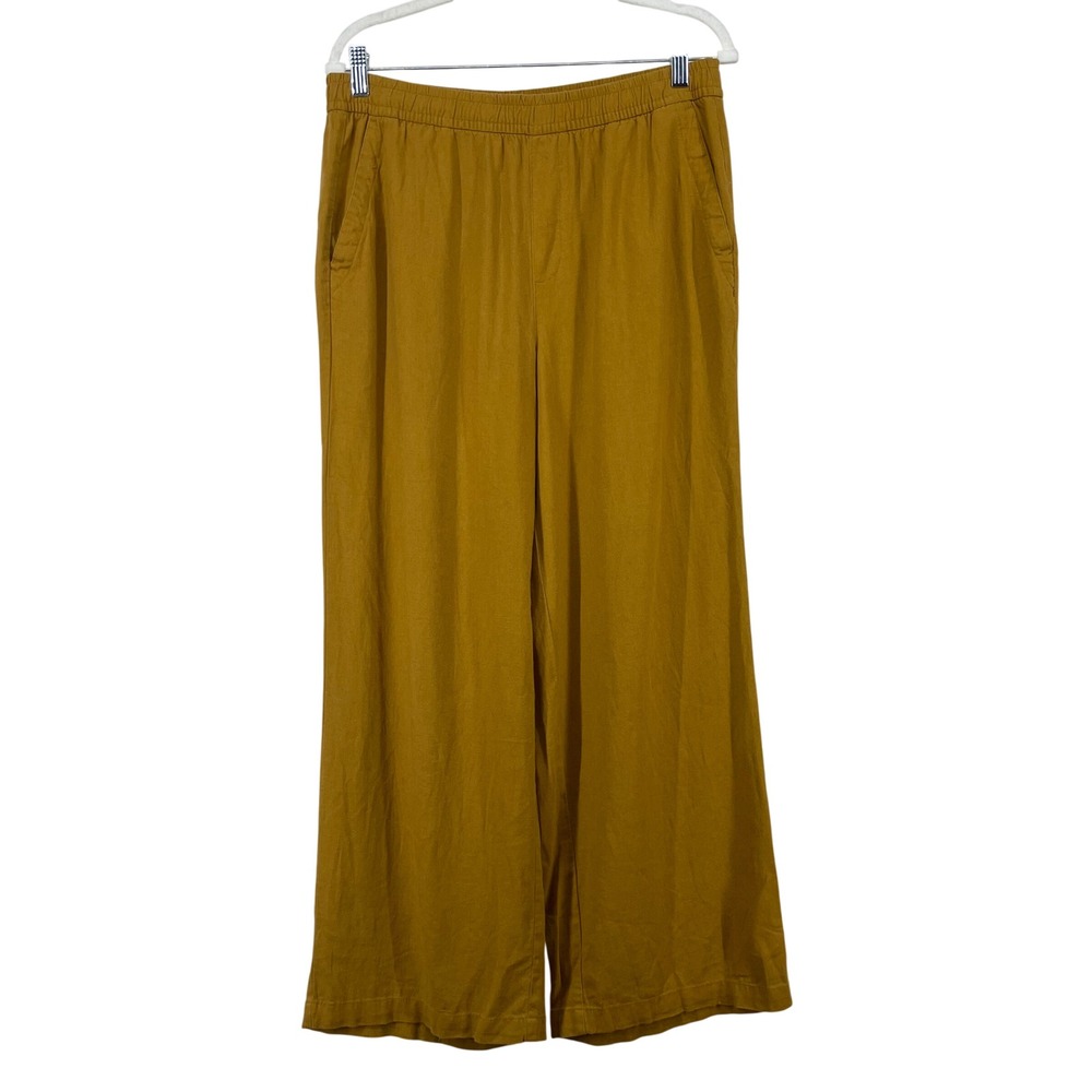 Old Navy Size Medium Linen Blend Wide Leg Pants Mustard Yellow Elastic Waist